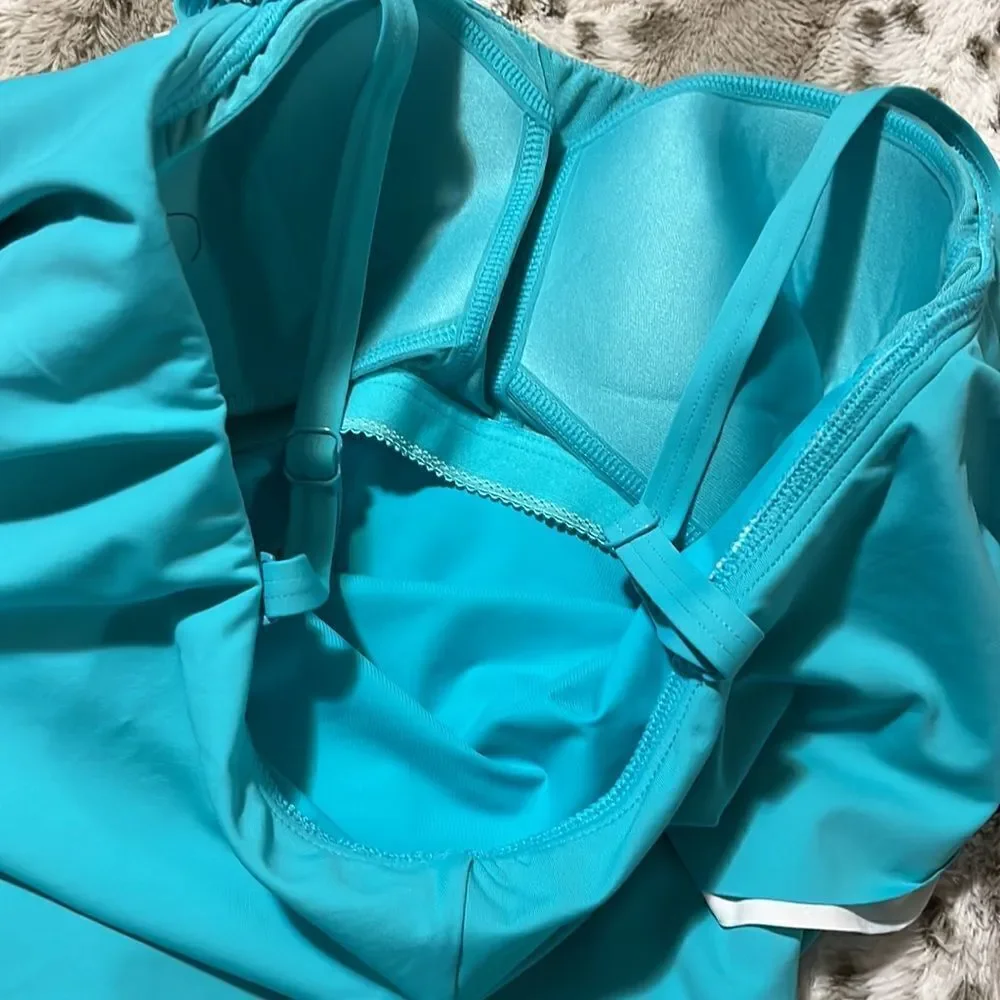 COCO REEF Contours Ruffled Strapless Tummy-Control One-Piece Swimsuit 36D, Aqua - Picture 5 of 9